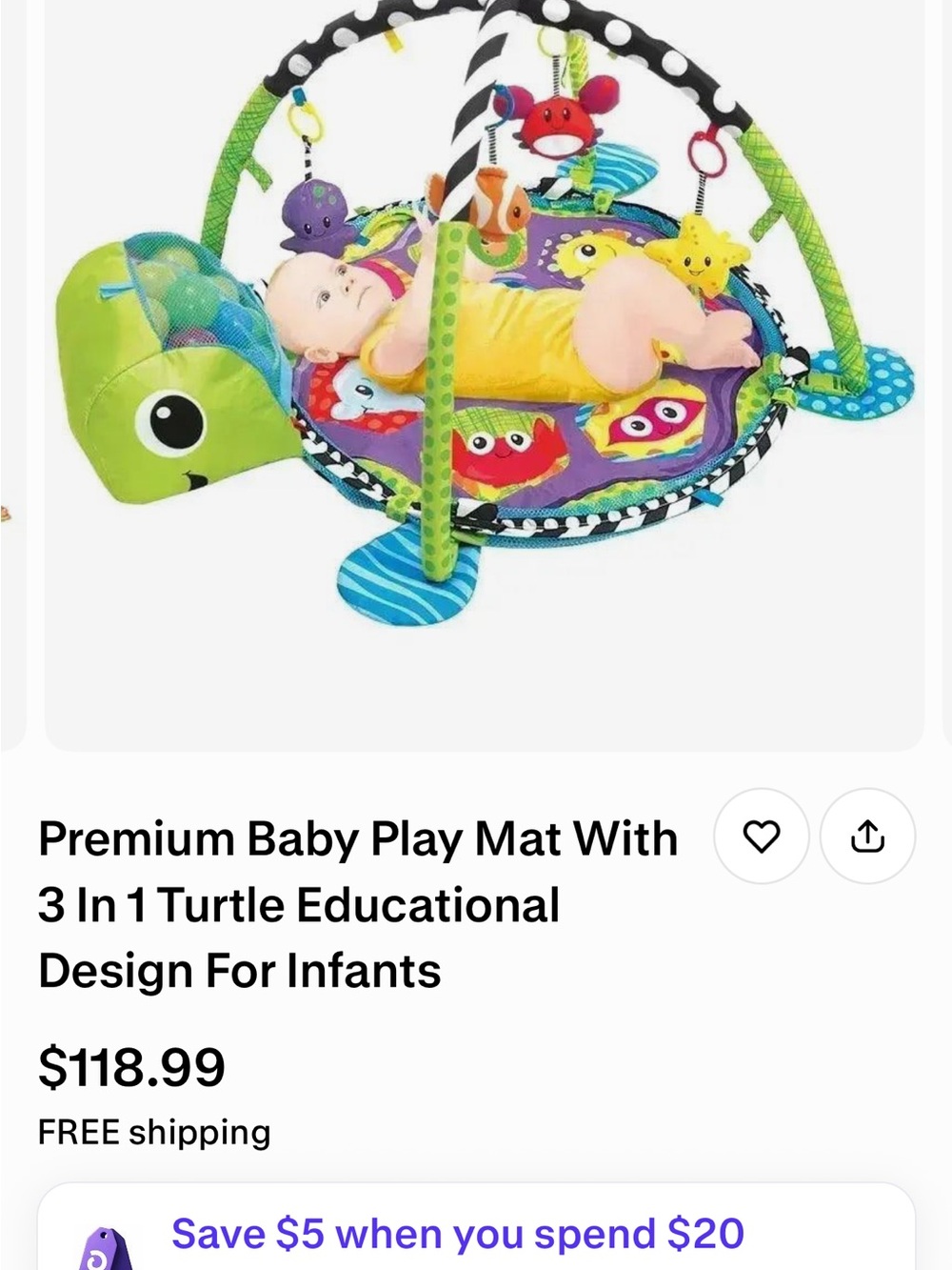 Infantino Multicolor Turtle Activity Gym with Hanging Toys